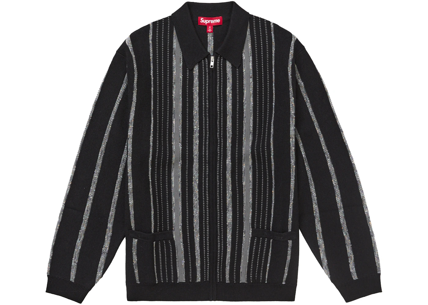 Supreme Speckle Stripe Zip Up Cardigan Black