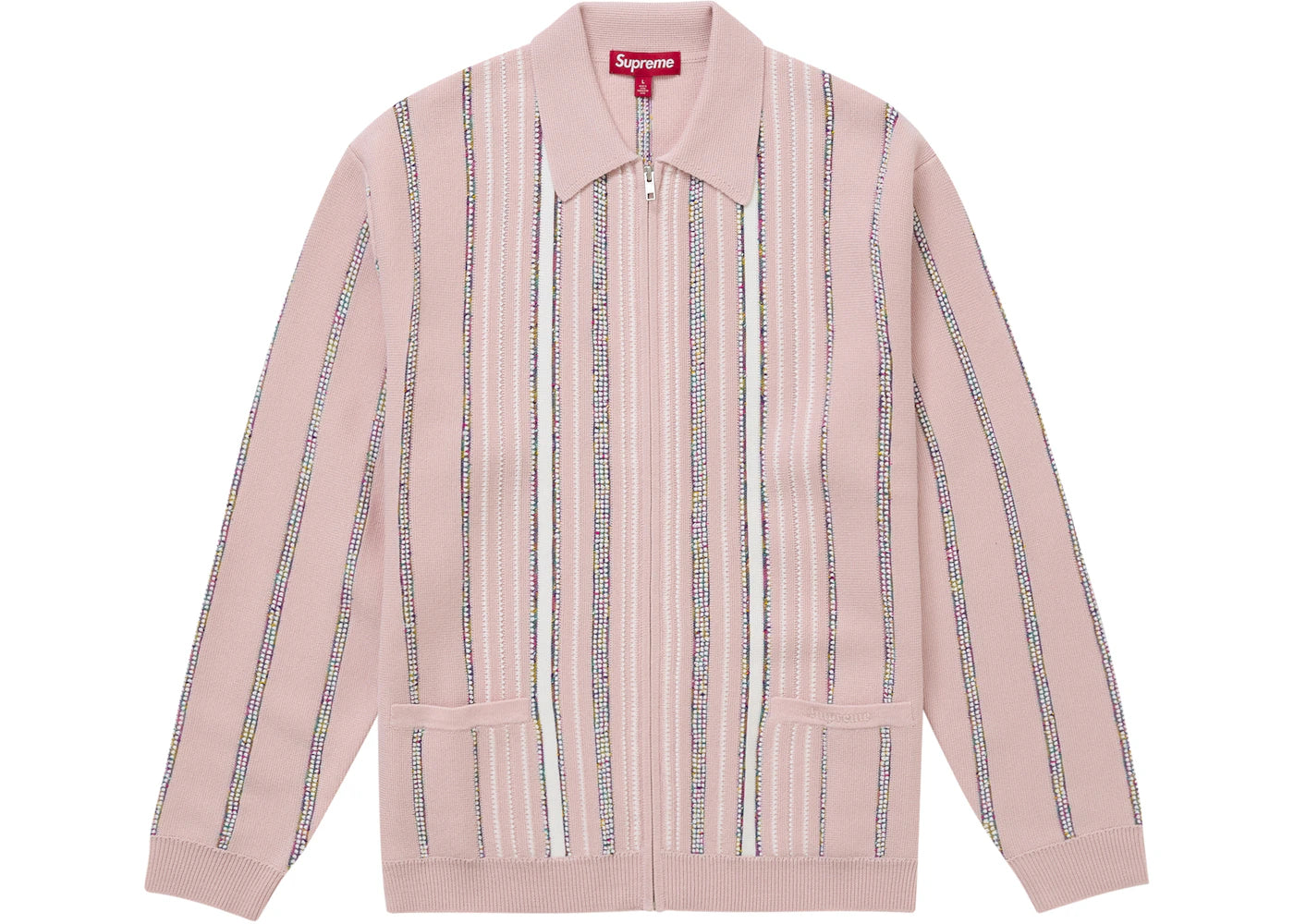 Supreme Speckle Stripe Zip Up Cardigan Pink