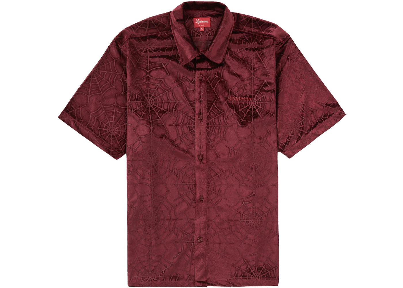 Supreme Spider Web Velvet S/S Shirt Burgundy