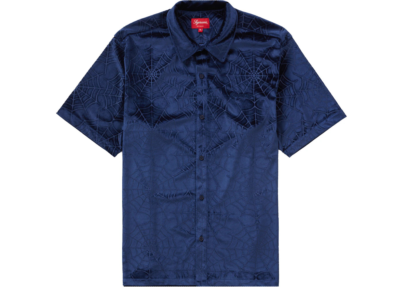 Supreme Spider Web Velvet S/S Shirt Navy