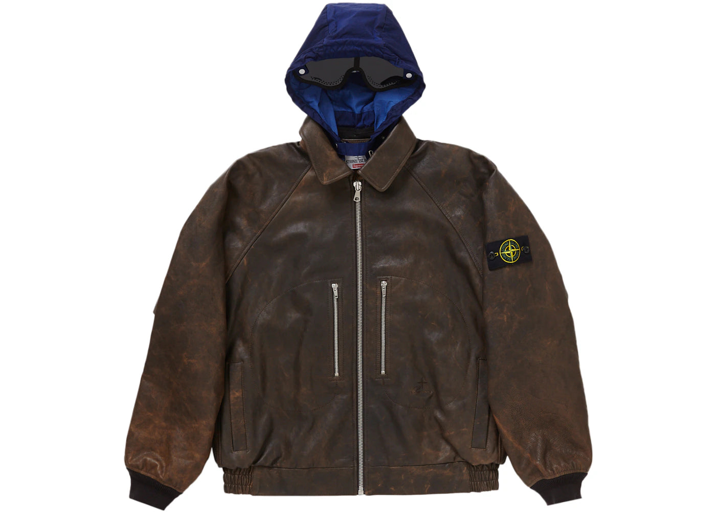 Supreme Stone Island Leather Bomber Jacket Brown