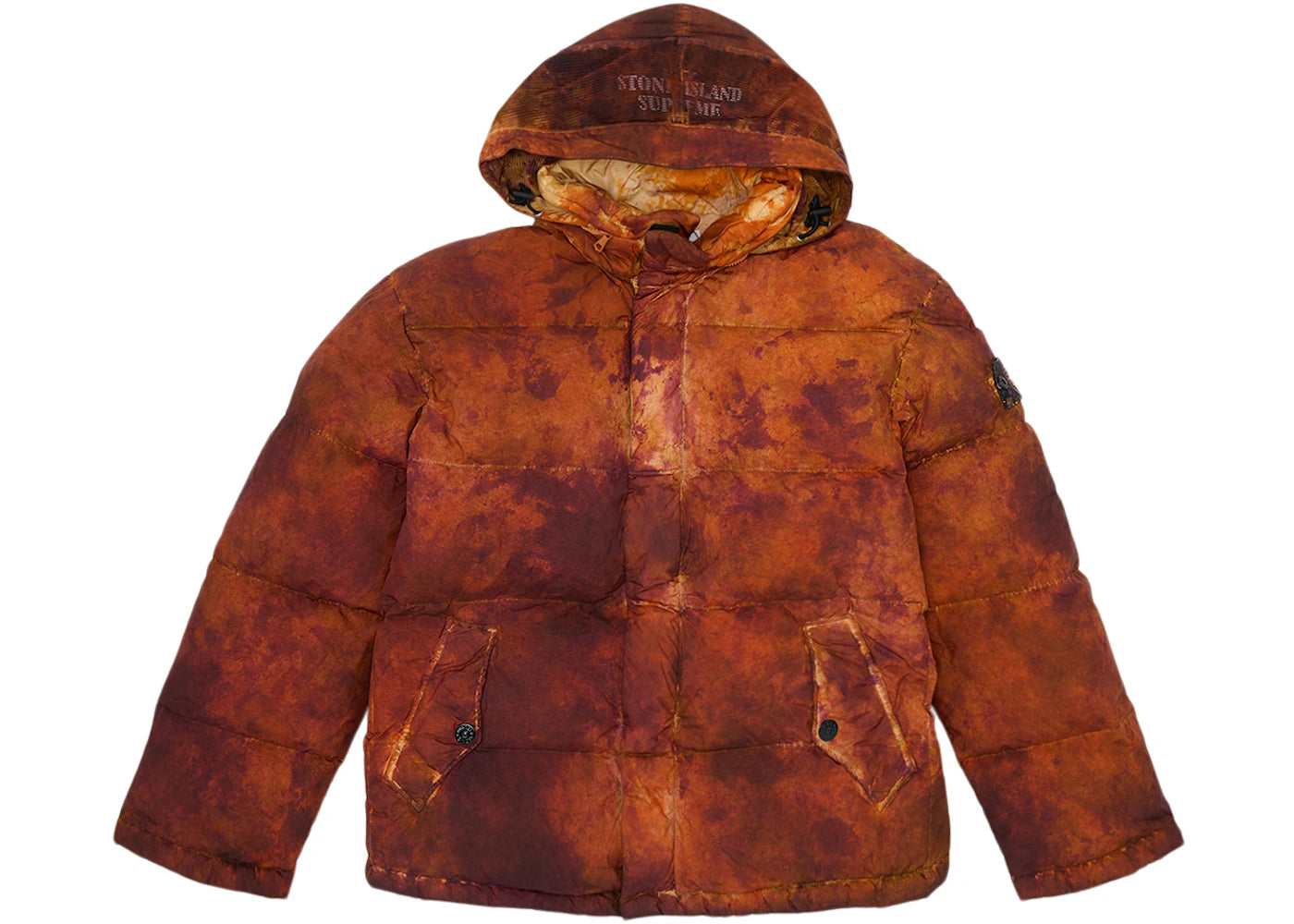 Supreme Stone Island Painted Camo Crinkle Down Jacket Coral