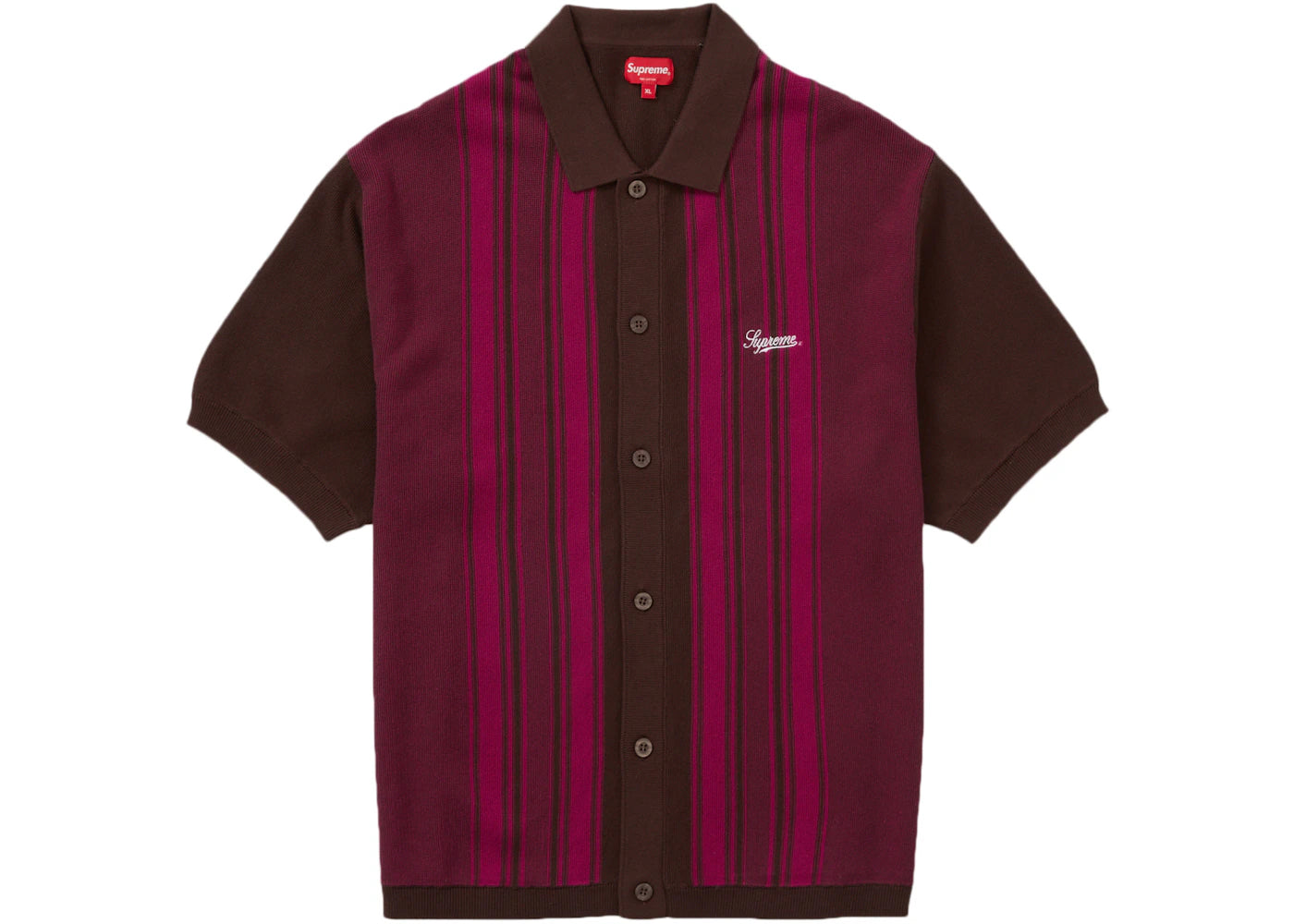 Supreme Stripe Button Up Polo Brown