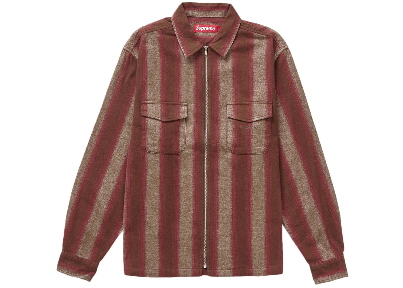 Supreme Stripe Flannel Zip Up Shirt Brown