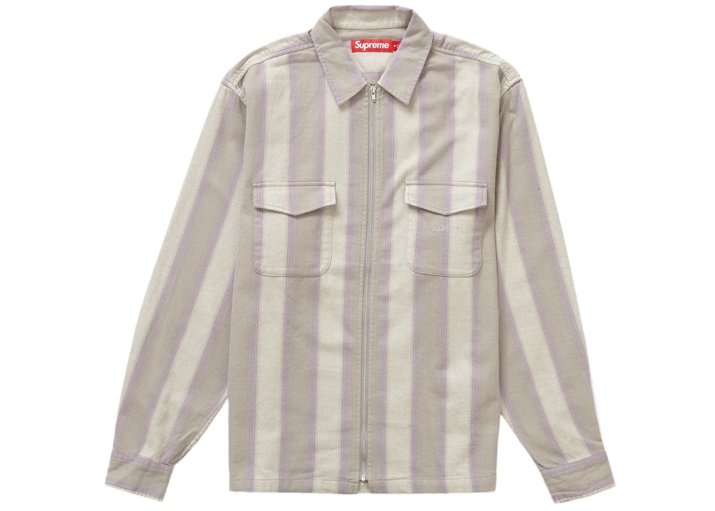 Supreme Stripe Flannel Zip Up Shirt Grey
