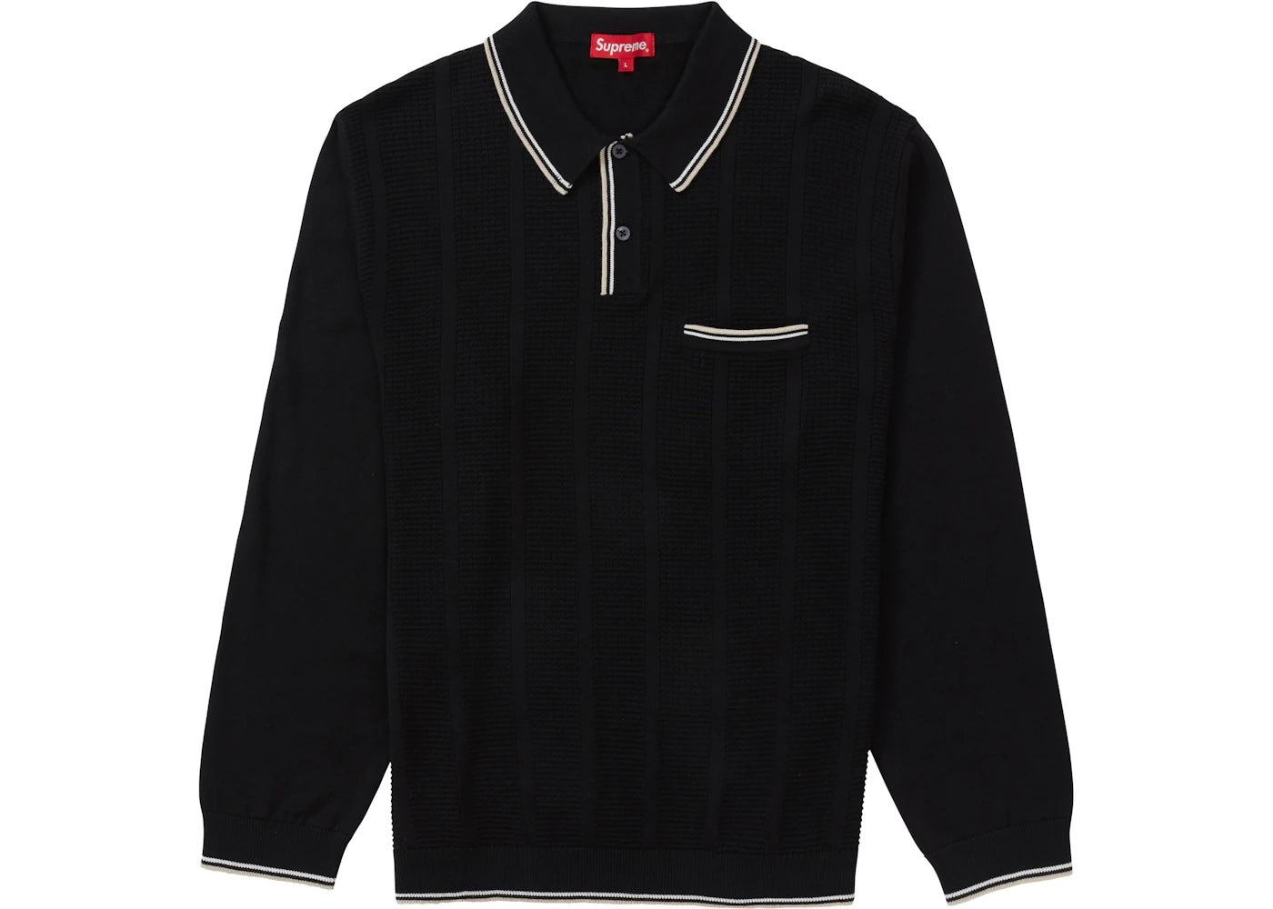 Supreme Stripe Rib L/S Knit Polo Black
