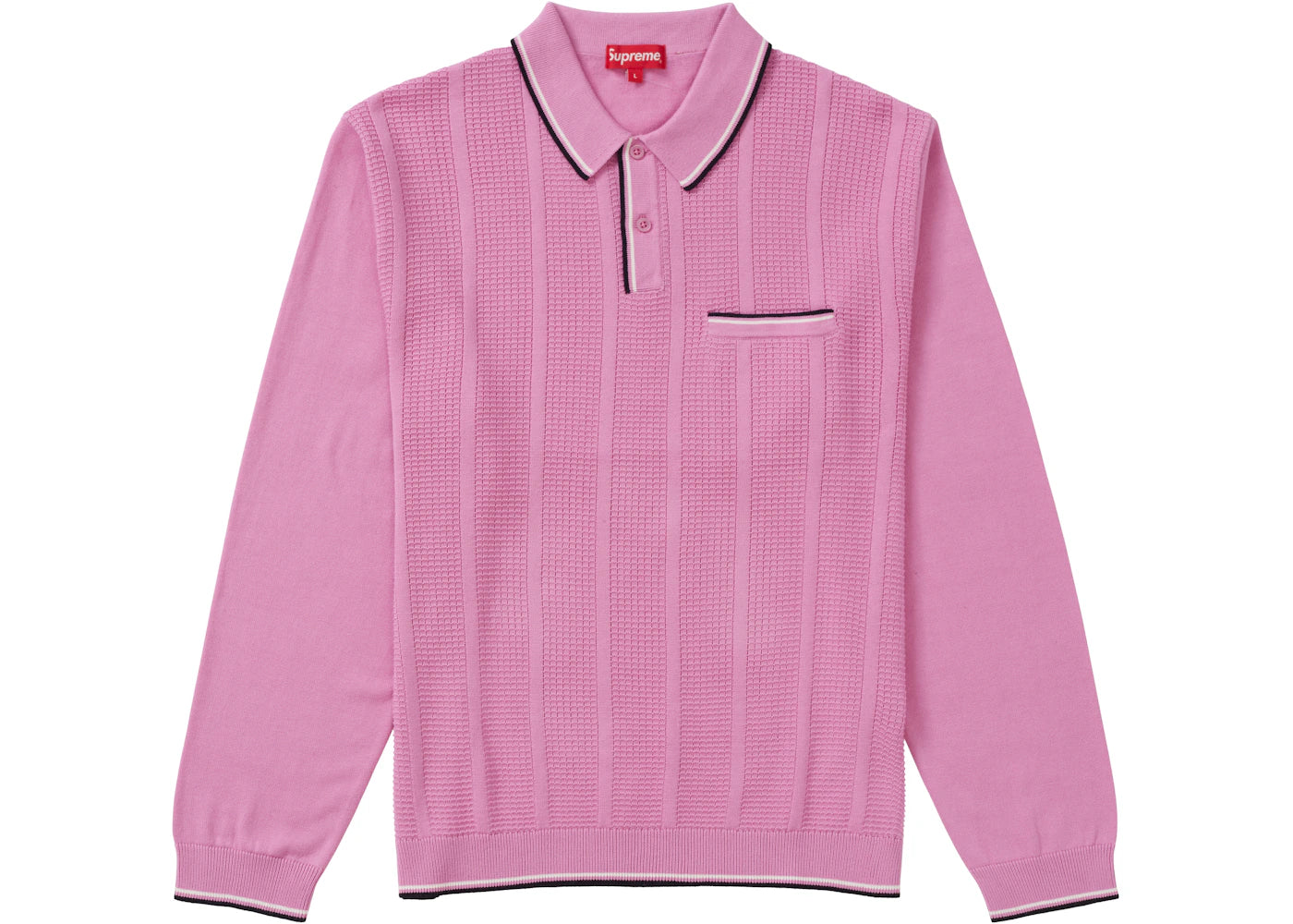 Supreme Stripe Rib L/S Knit Polo Light Pink