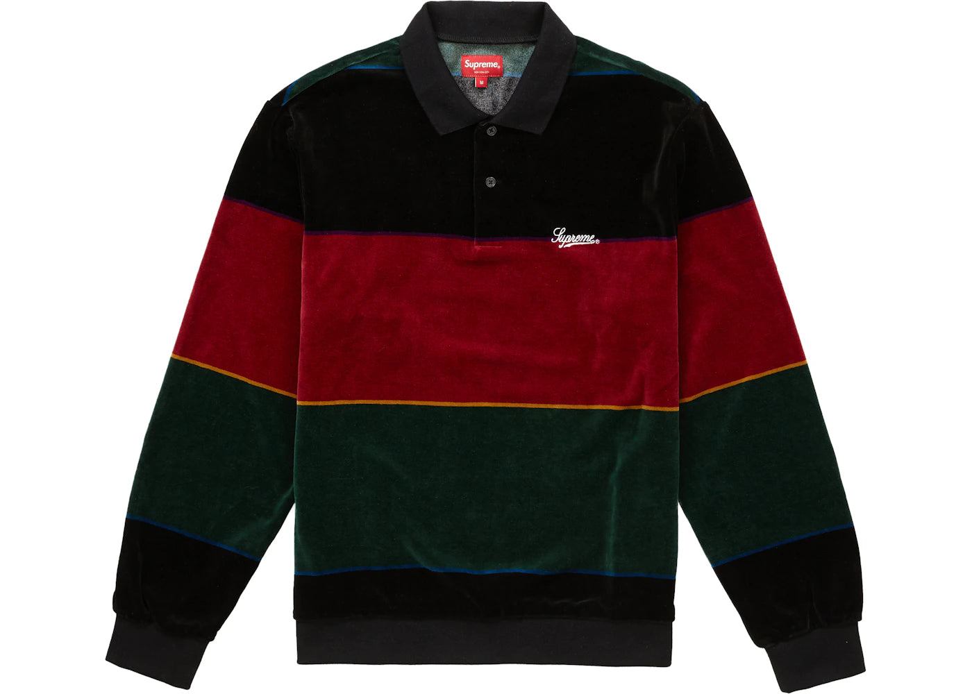 Supreme Stripe Velour L/S Polo Black