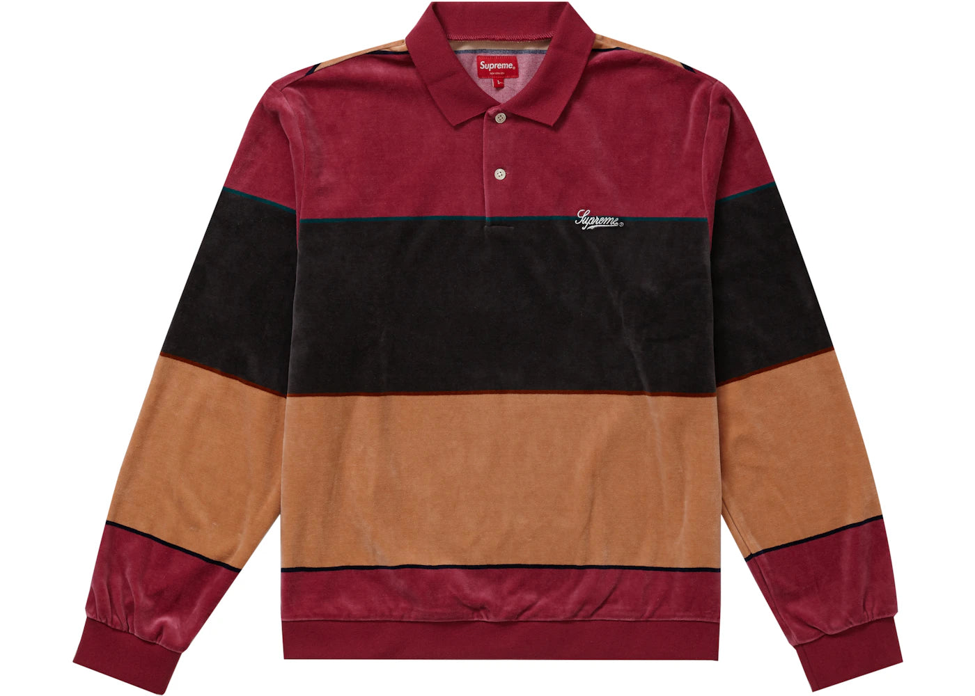 Supreme Stripe Velour L/S Polo Magenta