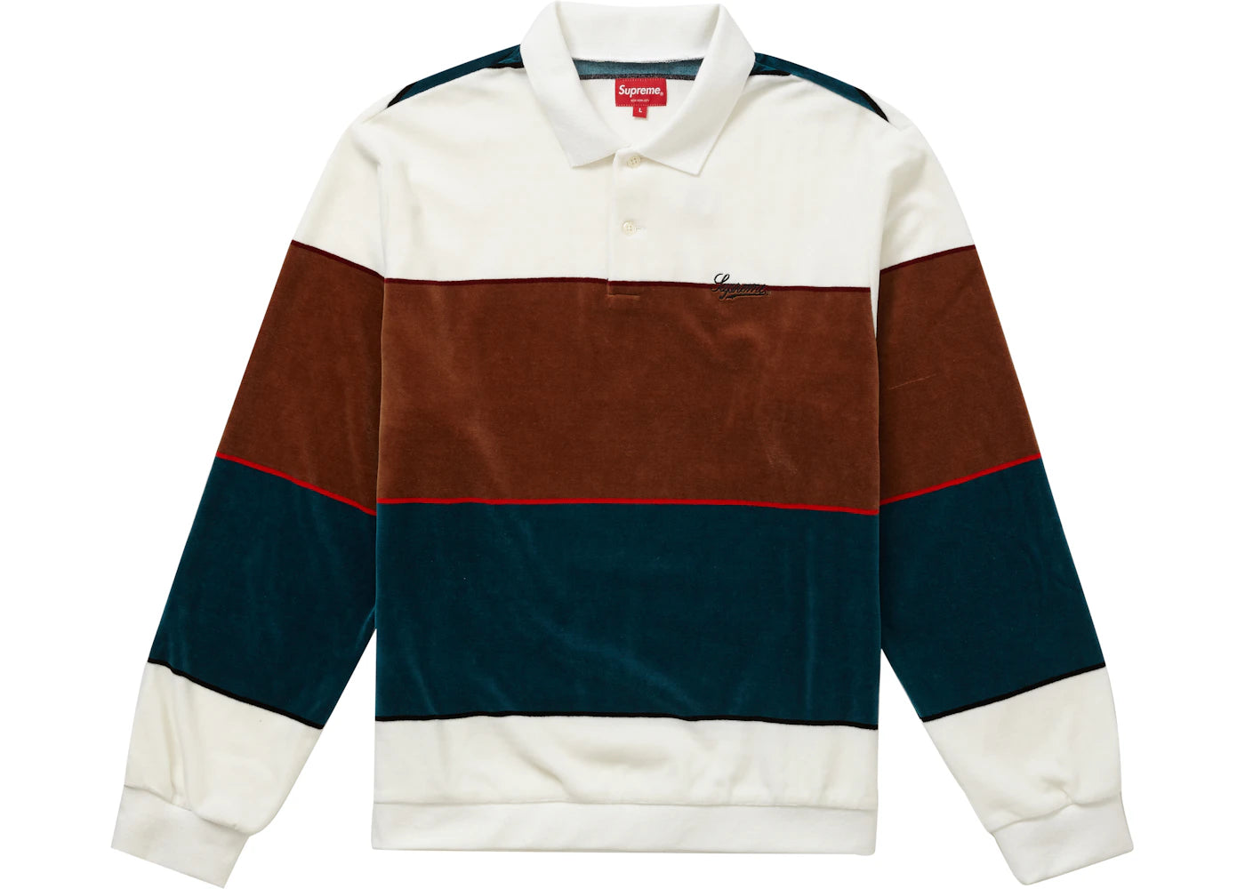 Supreme Stripe Velour L/S Polo White