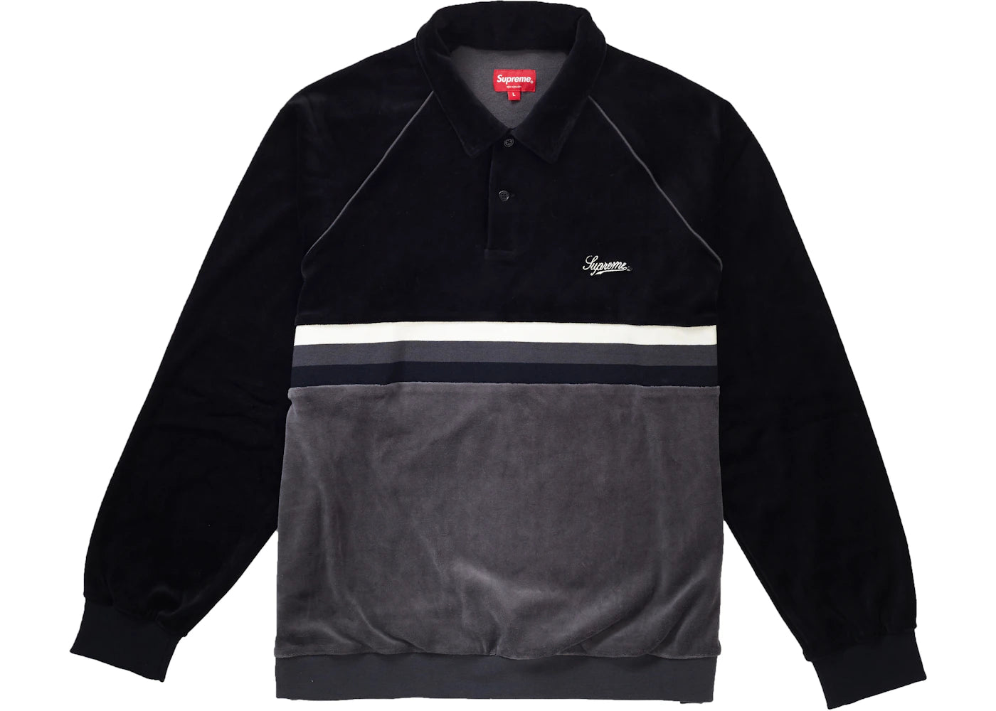 Supreme Stripe Velour Raglan L/S Polo Black