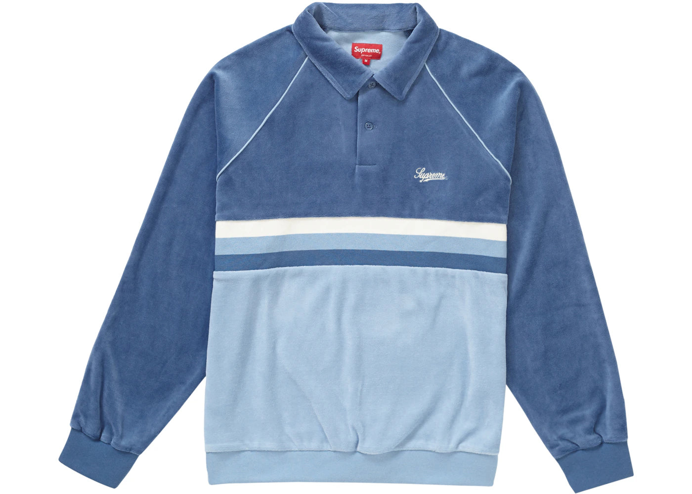 Supreme Stripe Velour Raglan L/S Polo Blue