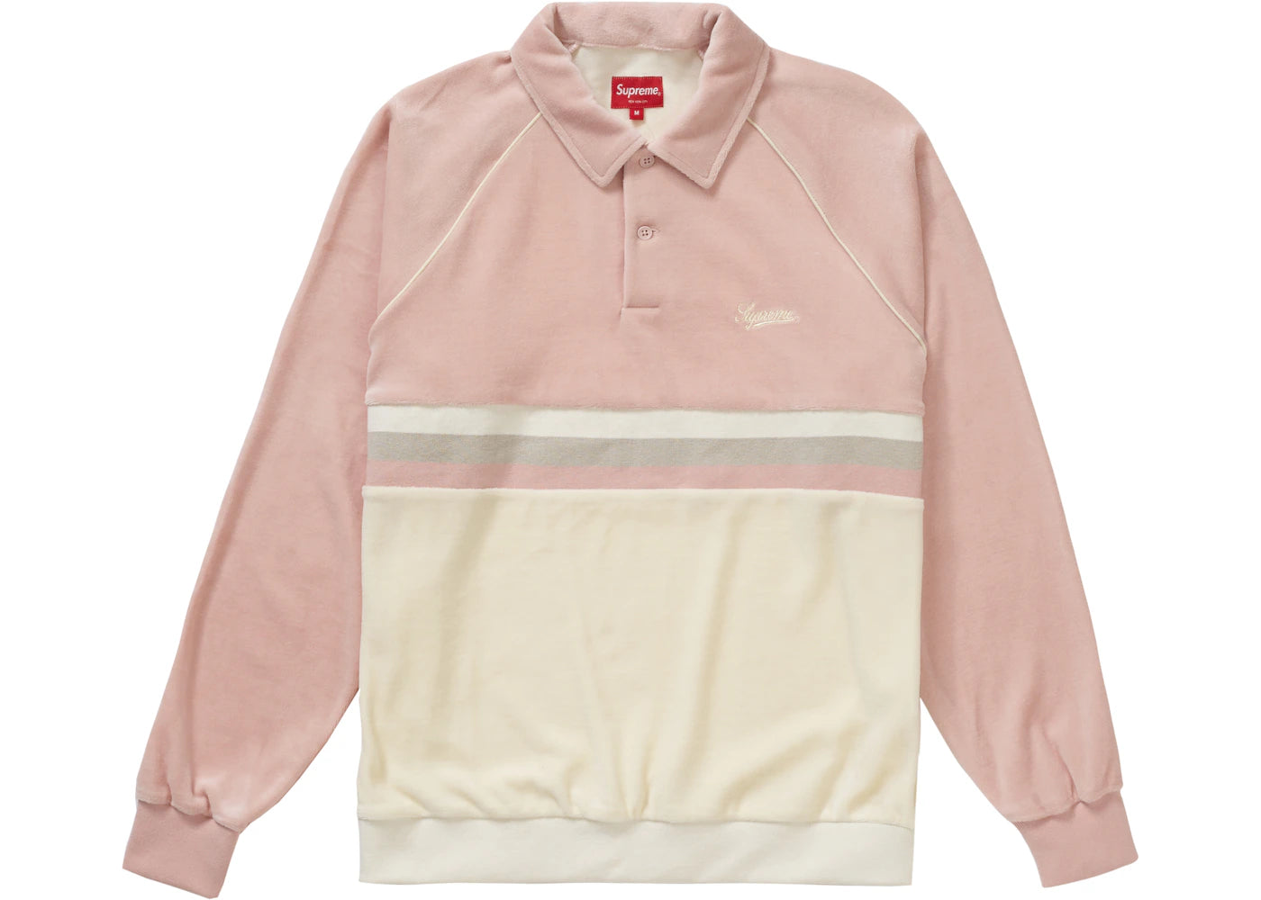 Supreme Stripe Velour Raglan L/S Polo Light Pink
