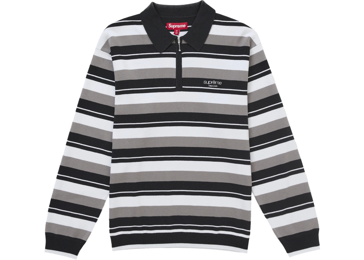 Supreme Stripe Zip L/S Polo Black