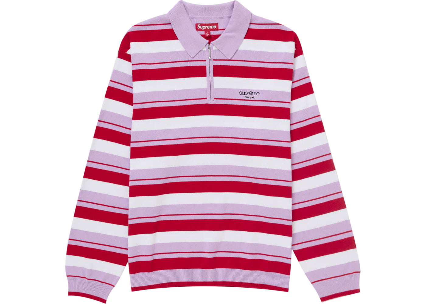 Supreme Stripe Zip L/S Polo Light Purple