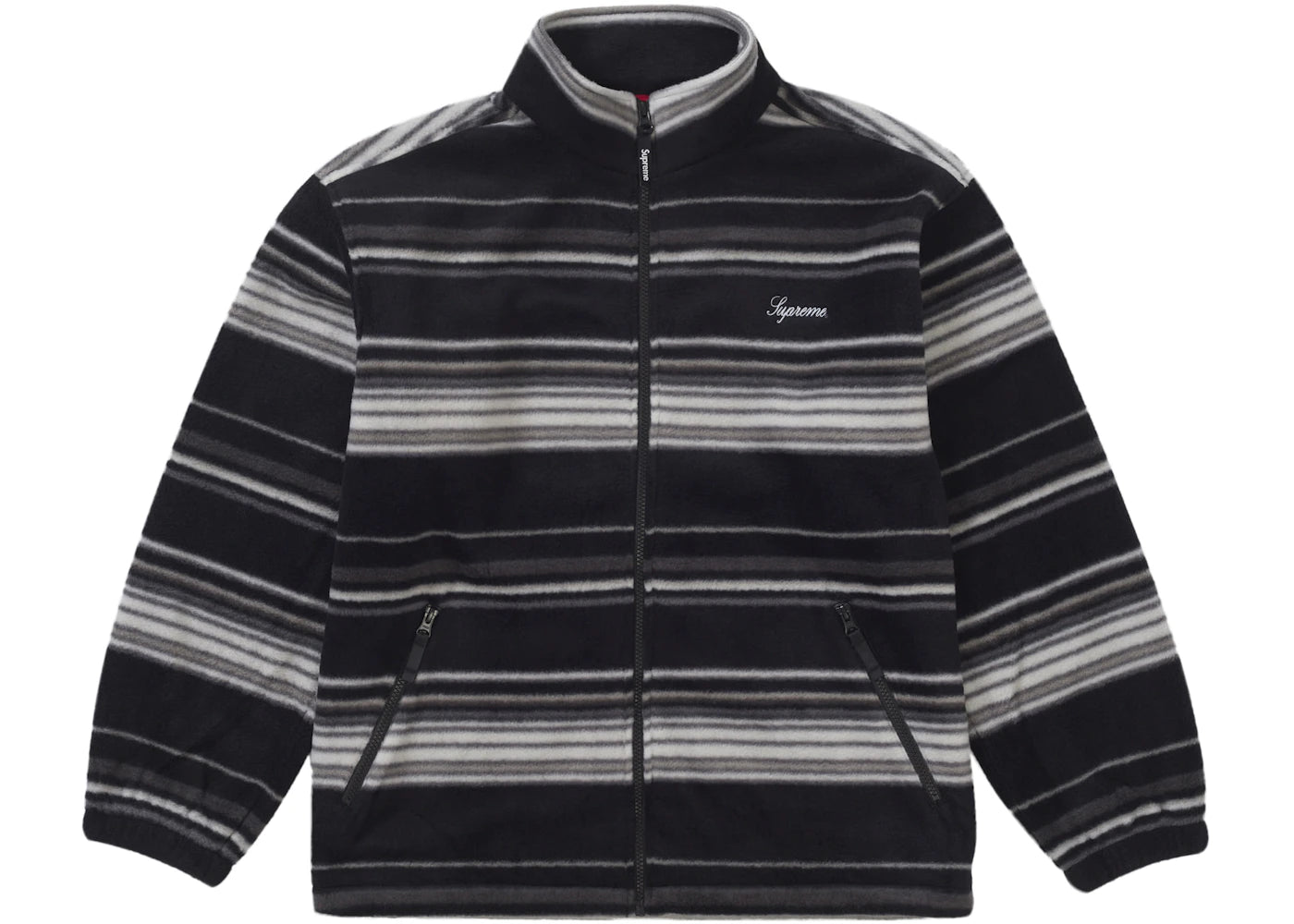 Supreme Stripe Zip Up Fleece Jacket Black