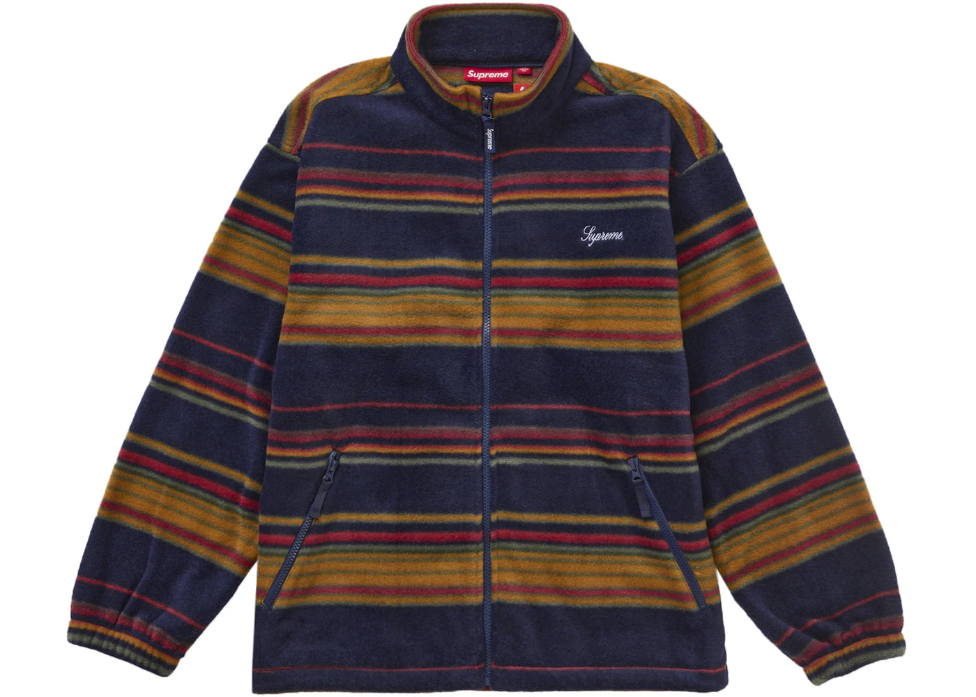 Supreme Stripe Zip Up Fleece Jacket Navy