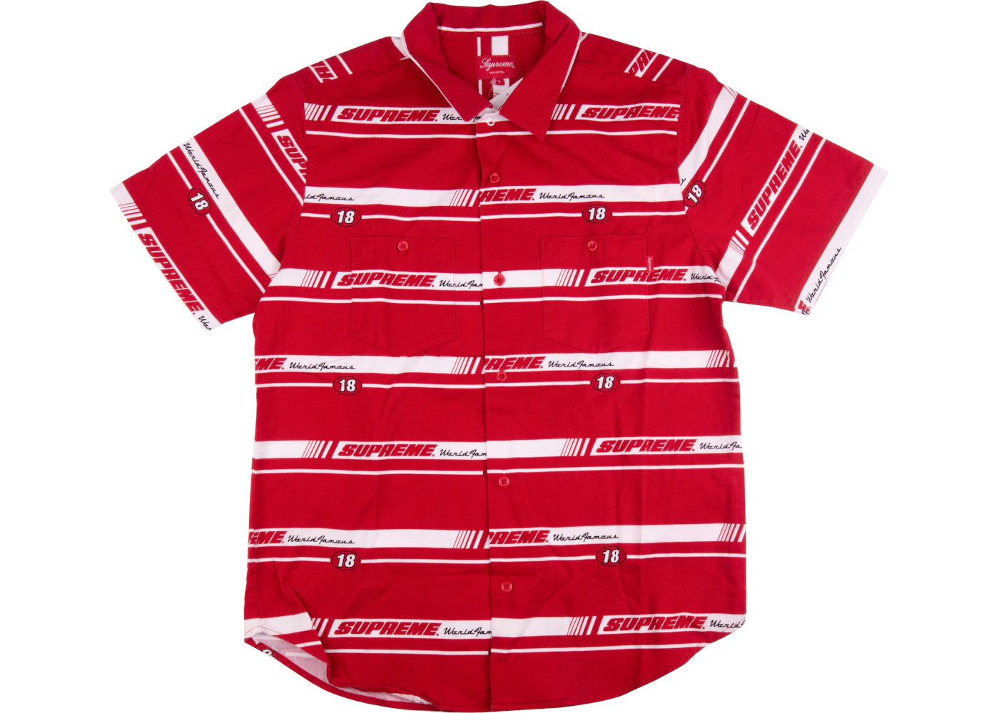 Supreme Striped Racing Work Shirt Red