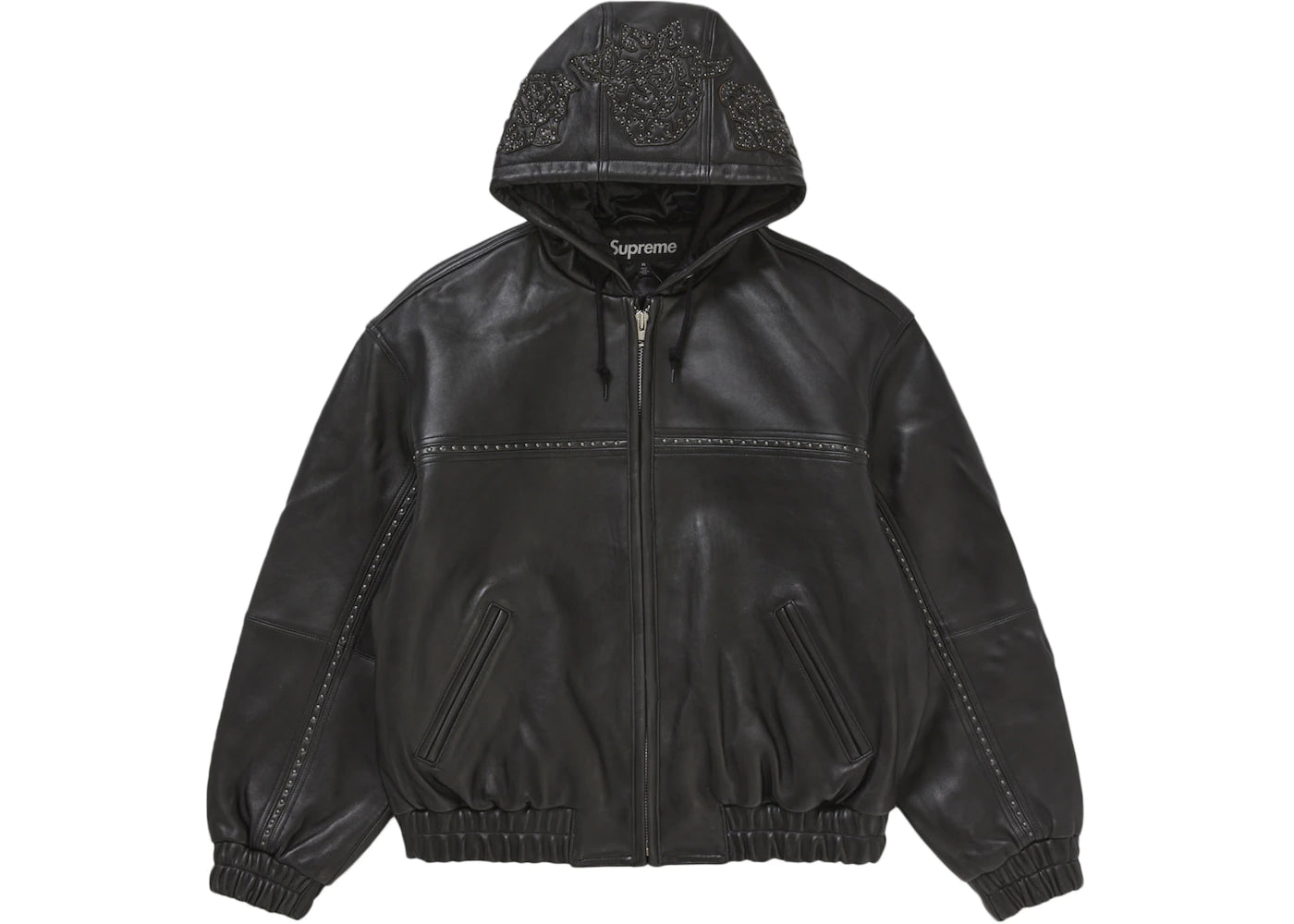 Supreme Studded Hooded Leather Jacket Black