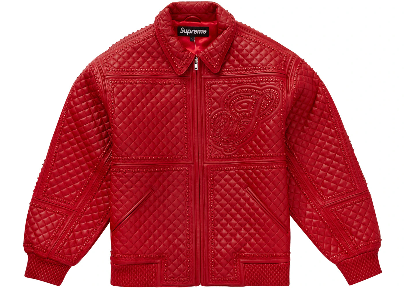 Supreme Studded Quilted Leather Jacket Red