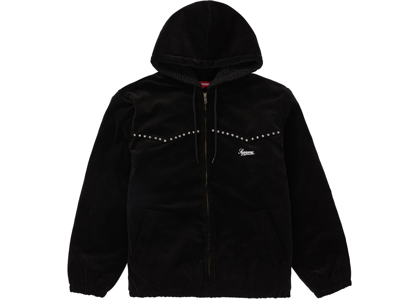 Supreme Studded Velvet Hooded Work Jacket Black