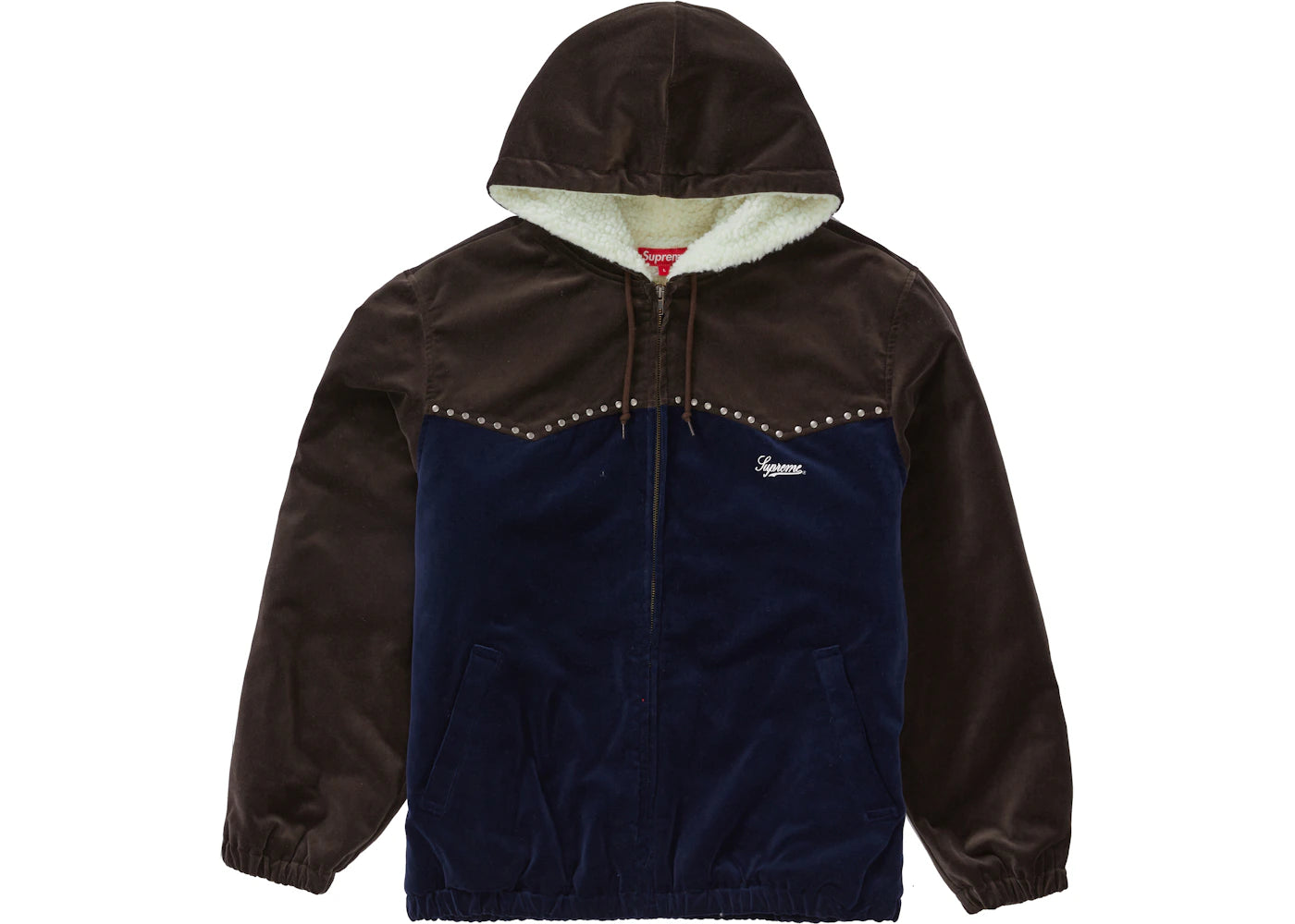 Supreme Studded Velvet Hooded Work Jacket Navy