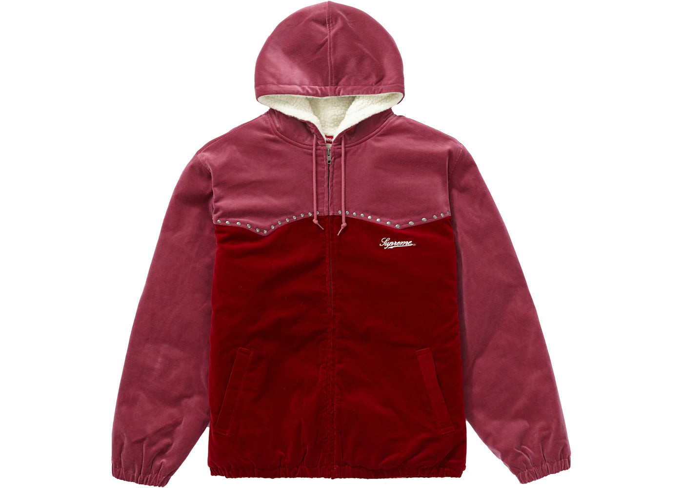 Supreme Studded Velvet Hooded Work Jacket Red