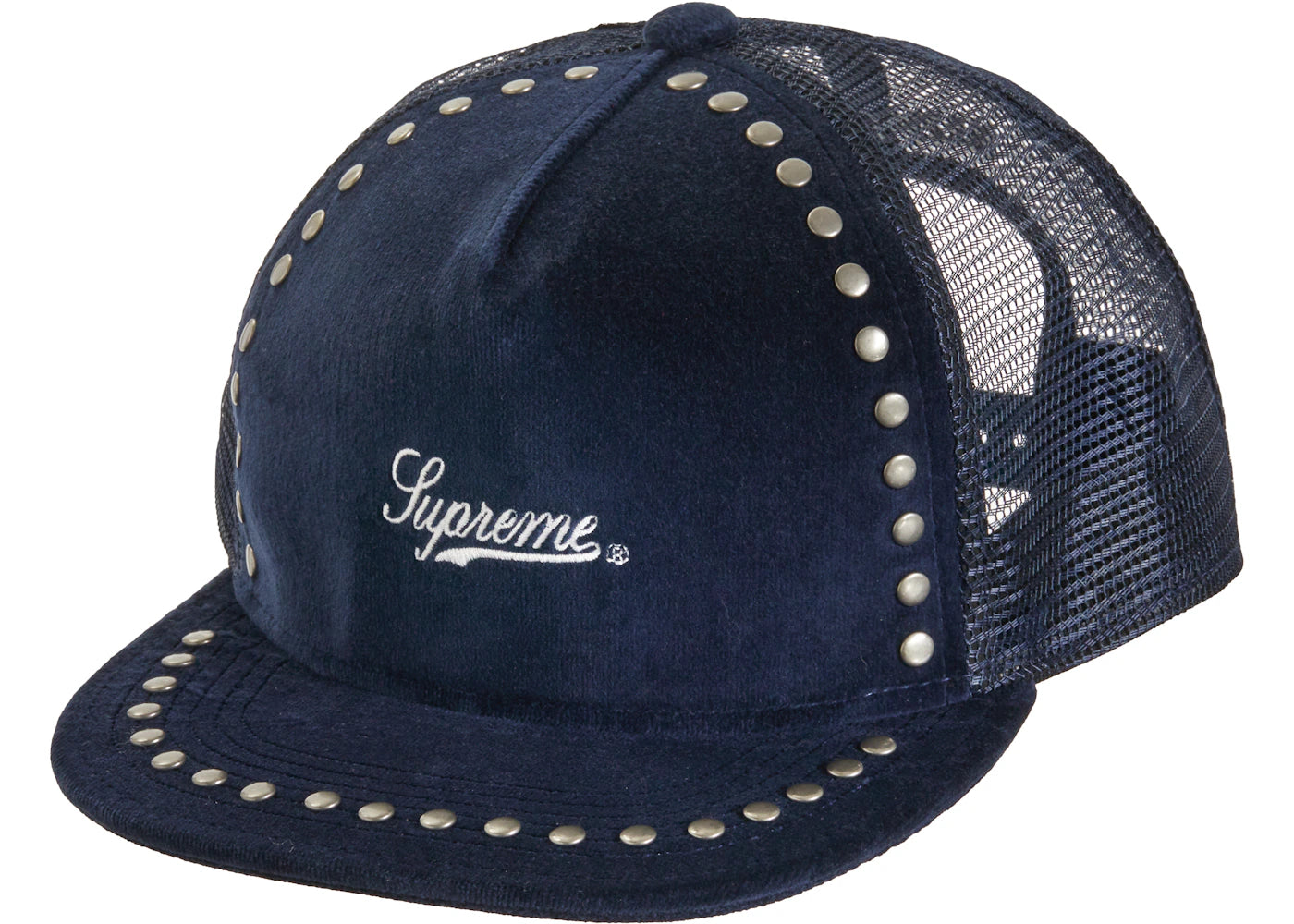 Supreme Studded Velvet Mesh Back 5-Panel Navy