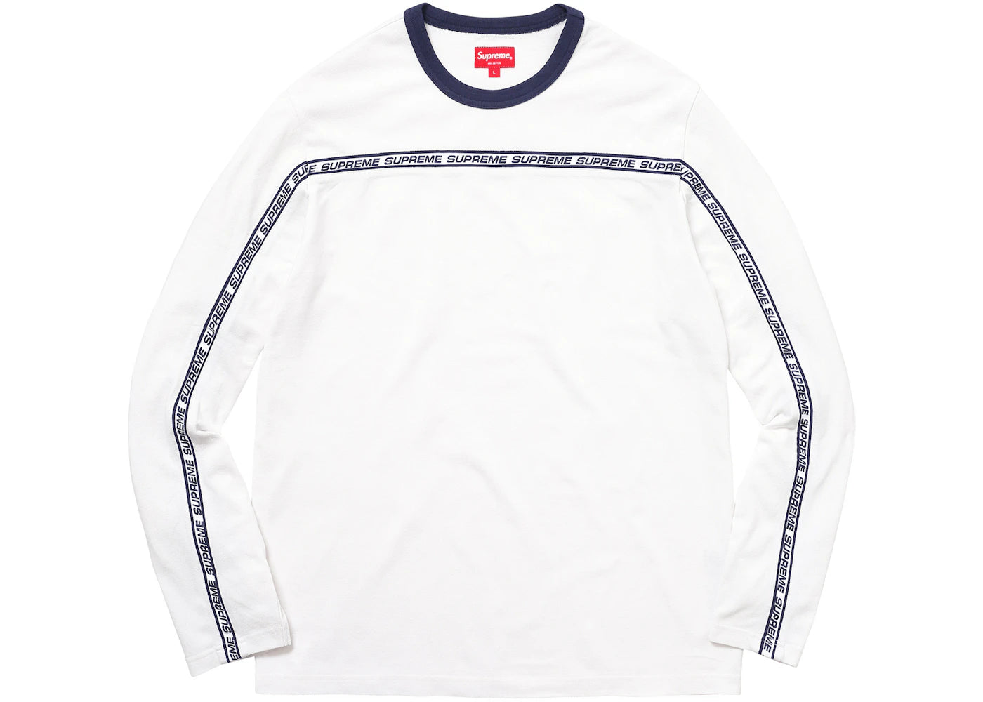 Supreme Tape Stripe L/S Pique Top White