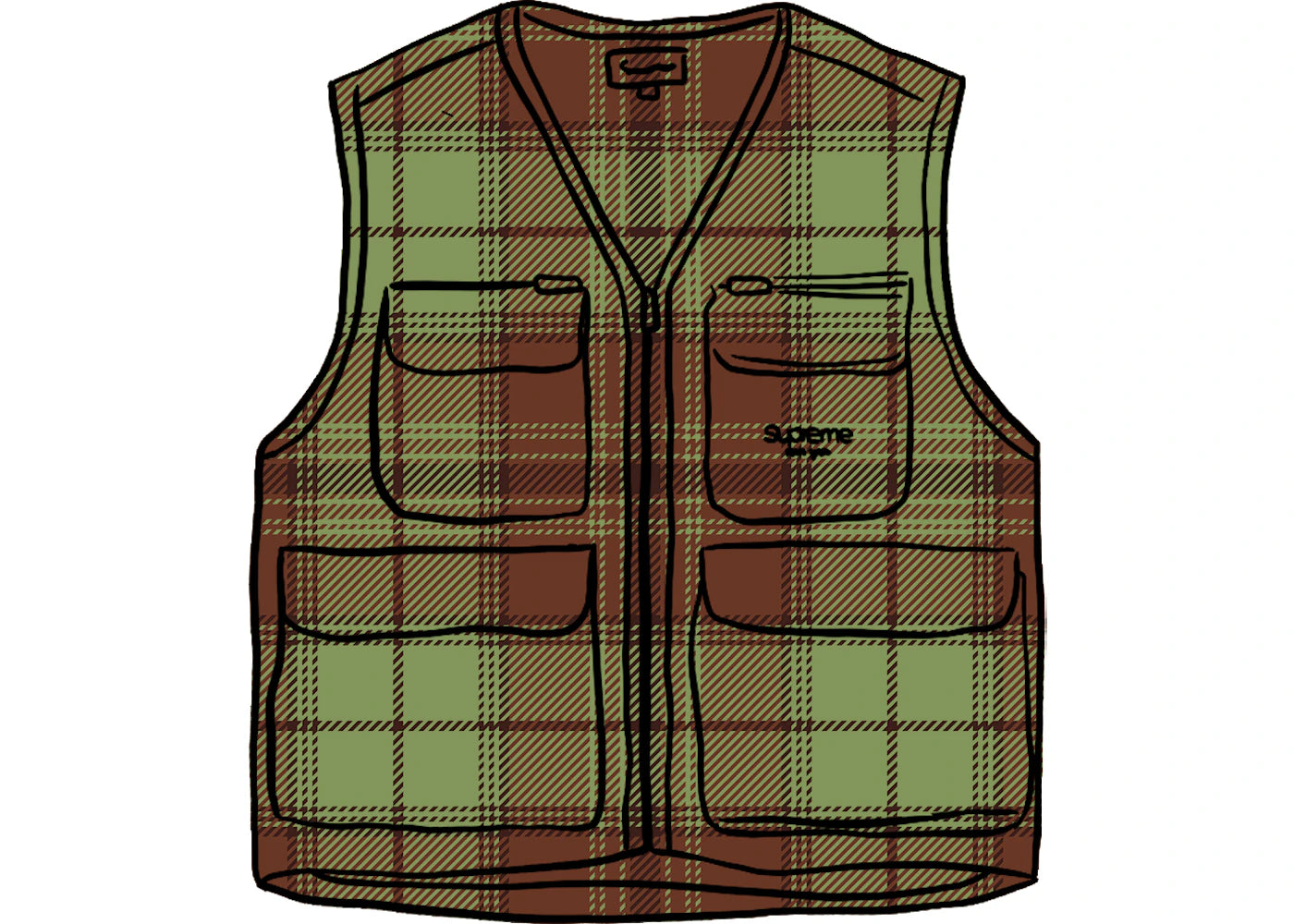 Supreme Tartan Flannel Cargo Vest Green