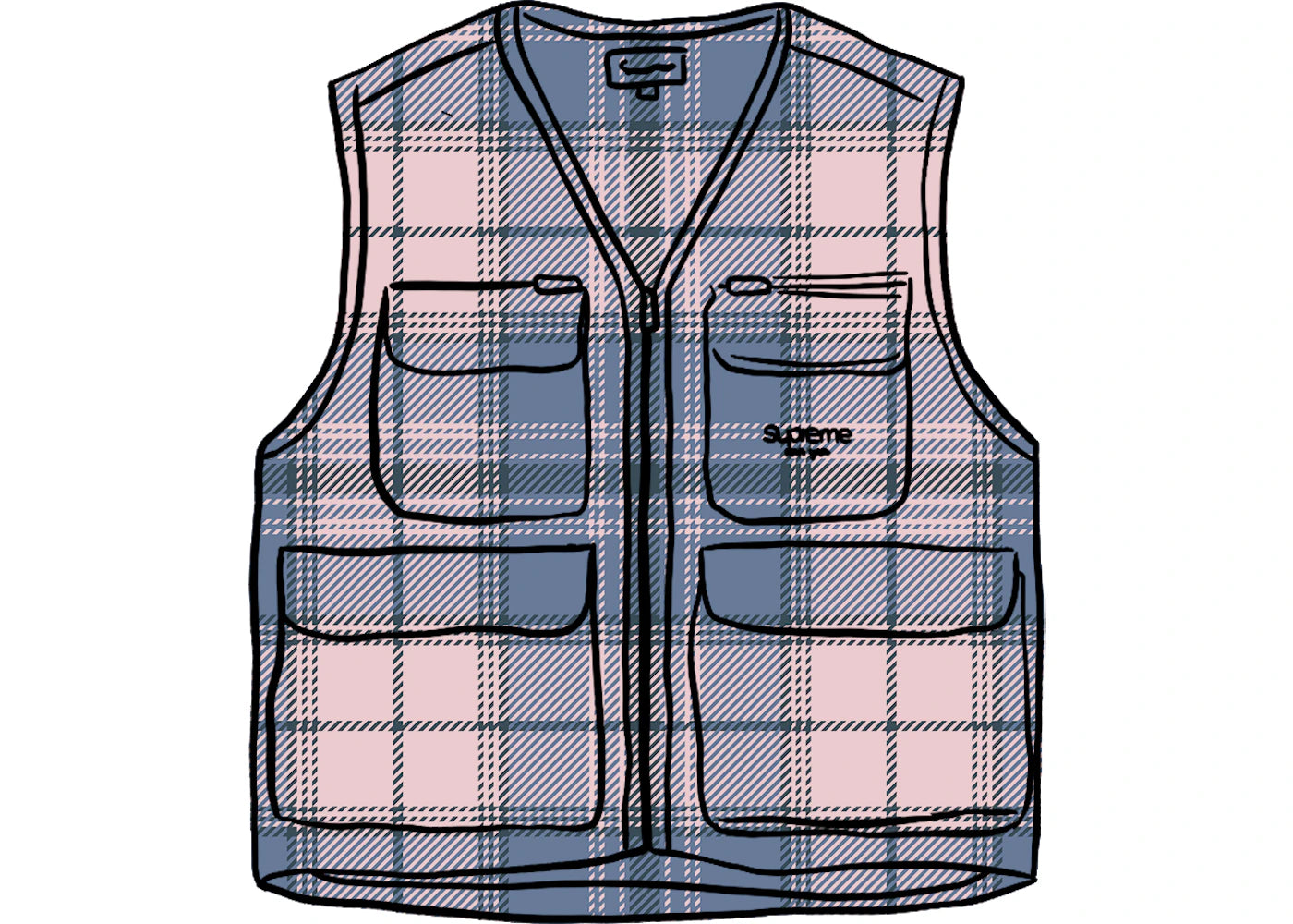 Supreme Tartan Flannel Cargo Vest Pale Pink