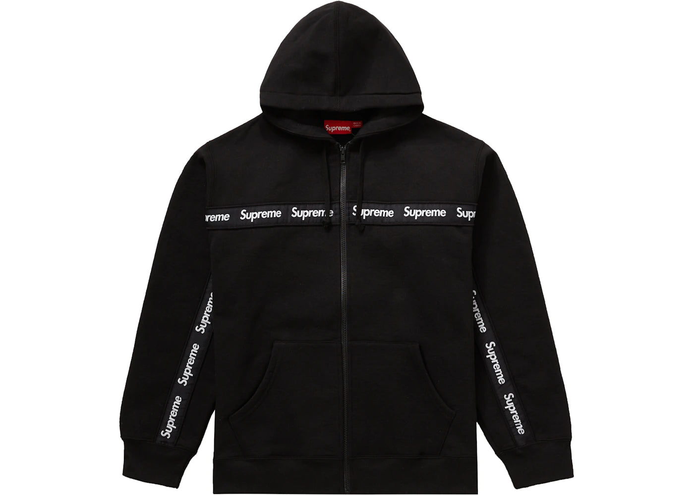 Supreme Text Stripe Zip Up Hooded Sweatshirt Black