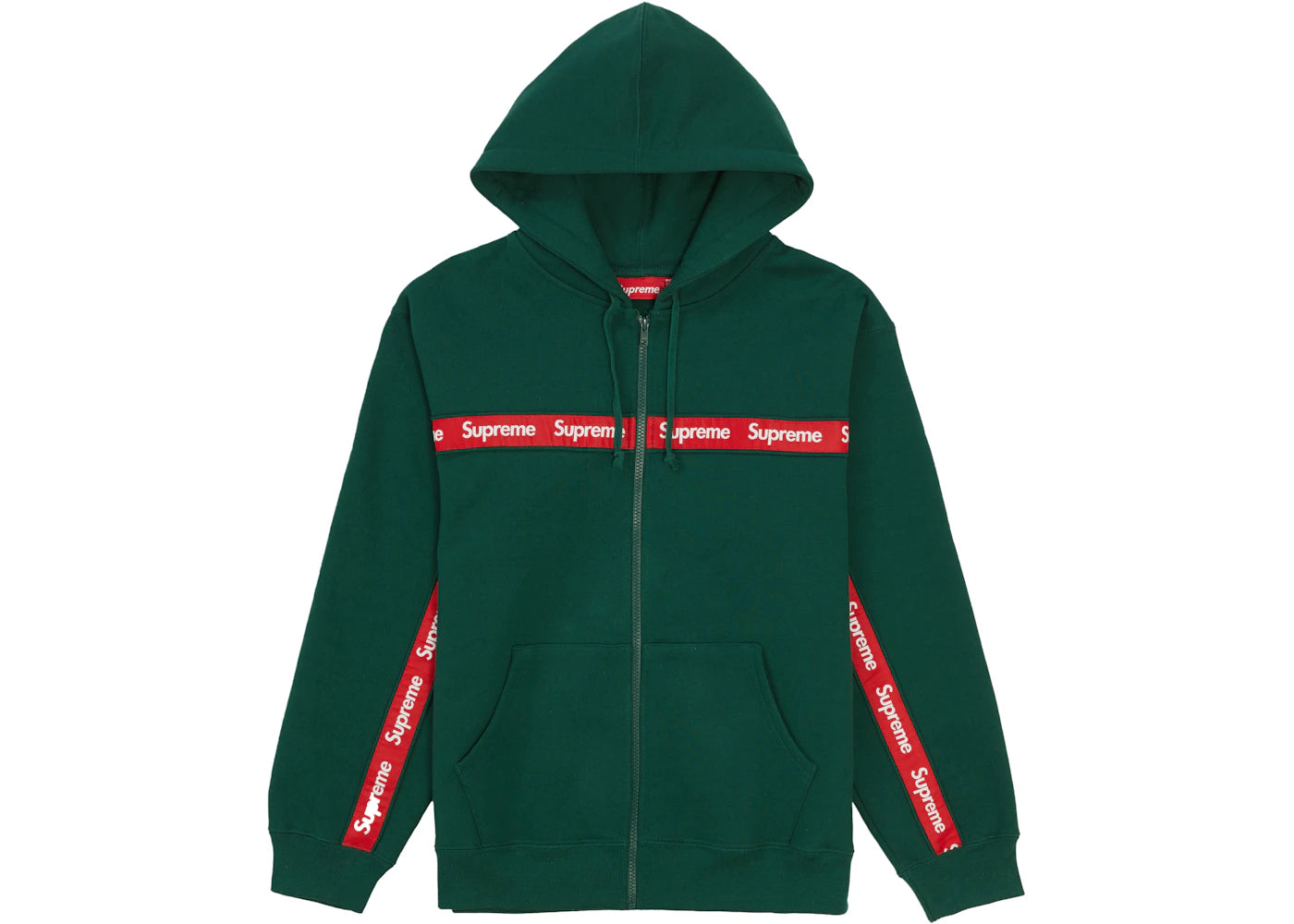 Supreme Text Stripe Zip Up Hooded Sweatshirt Dark Green