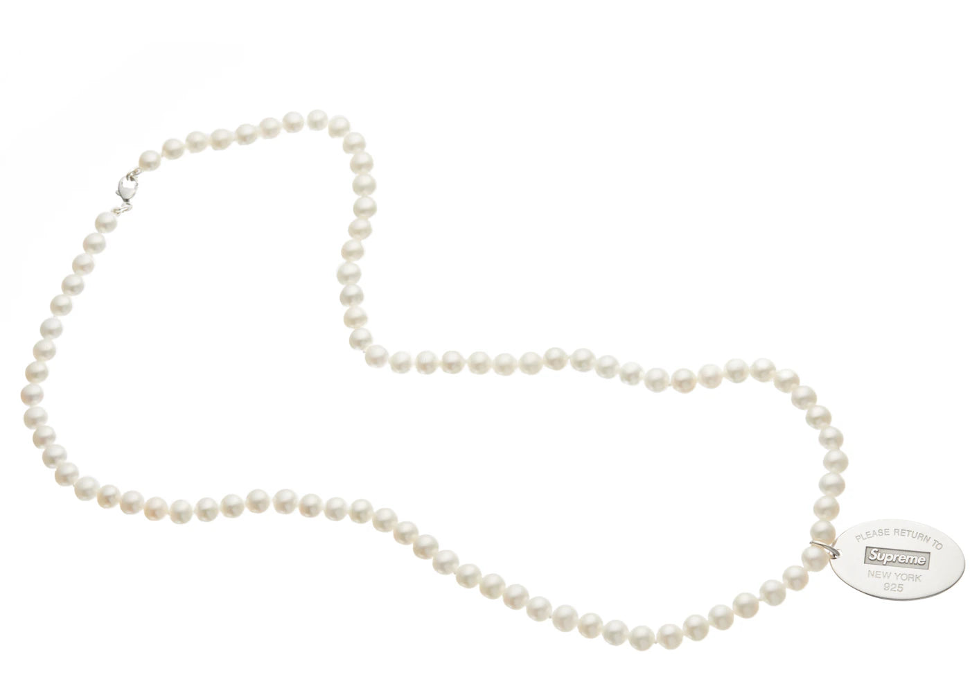 Supreme Tiffany & Co. Return to Tiffany Oval Tag Pearl Necklace Silver