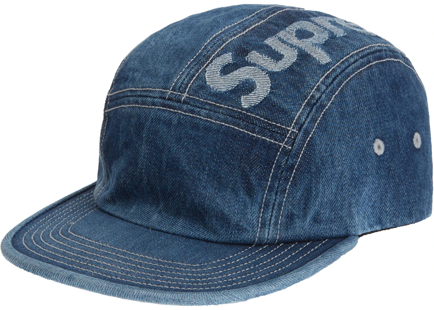 Supreme Top Logo Denim Camp Cap Blue