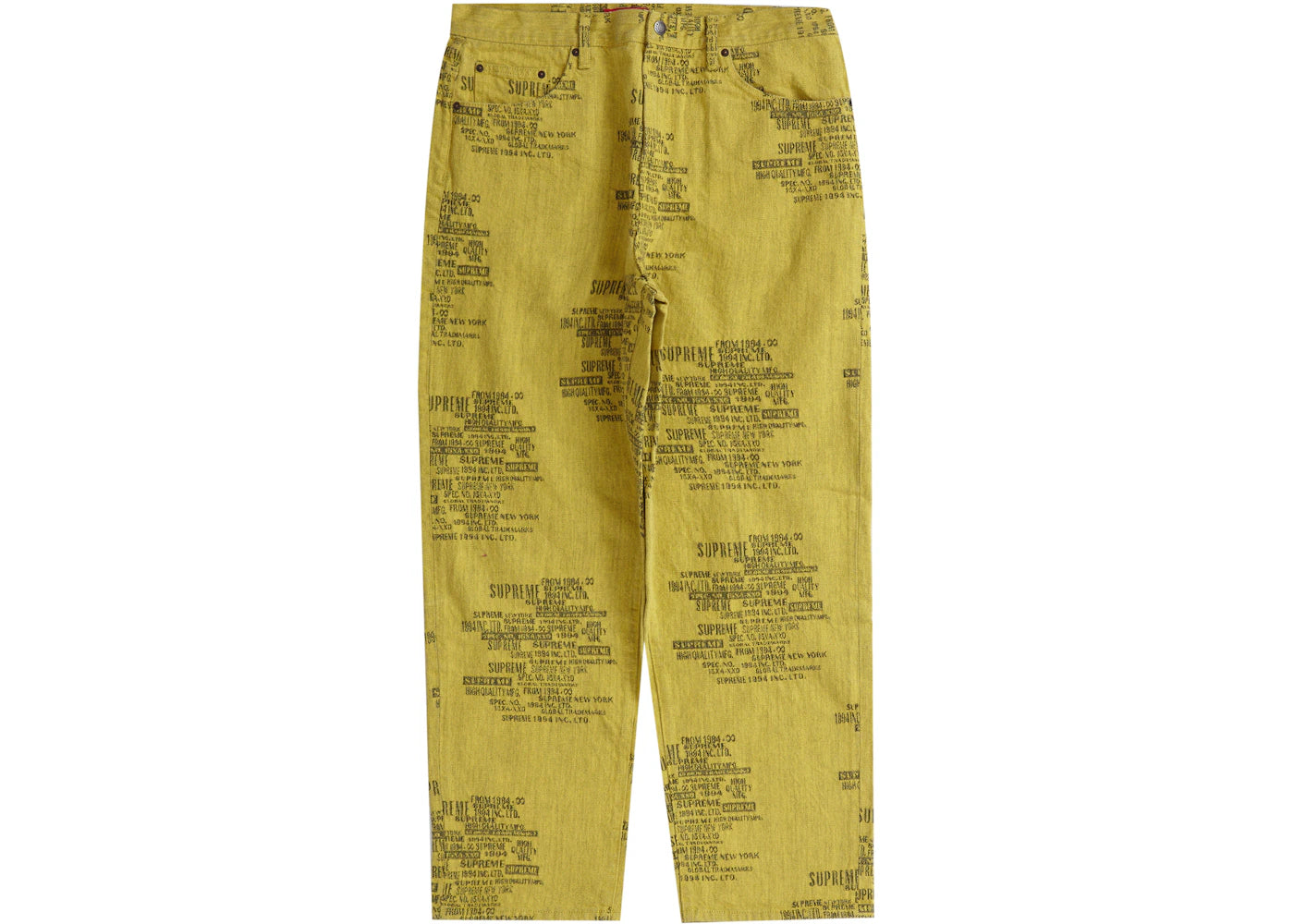 Supreme Trademark Jacquard Baggy Jean Washed Yellow