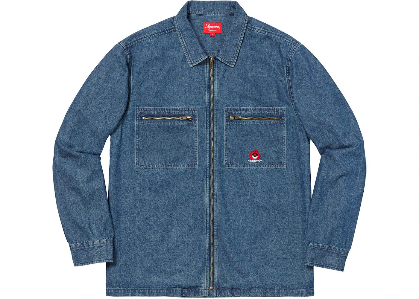 Supreme Vampire Denim Zip Up Shirt Blue Denim