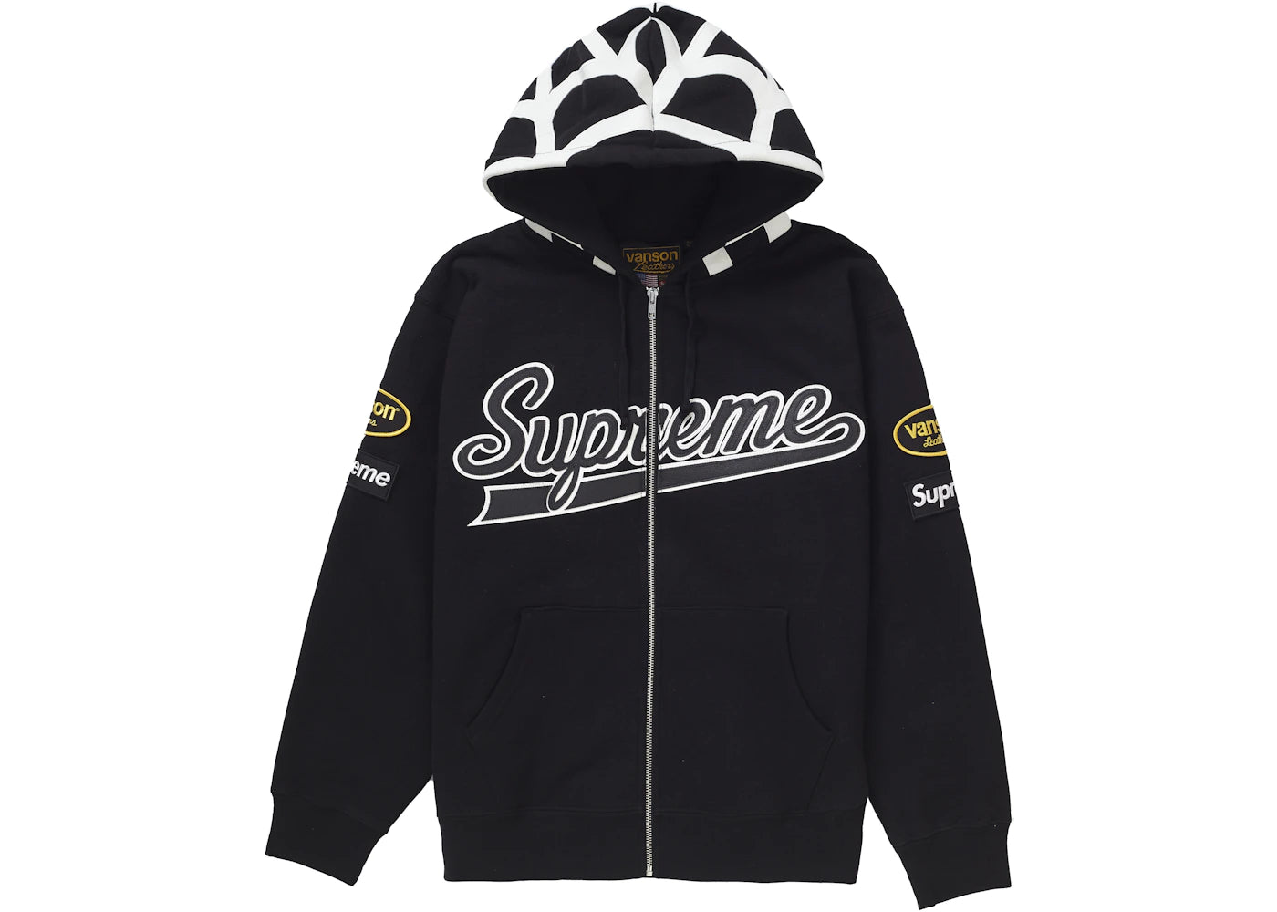 Supreme Vanson Leathers Spider Web Zip Up Hooded Sweatshirt Black