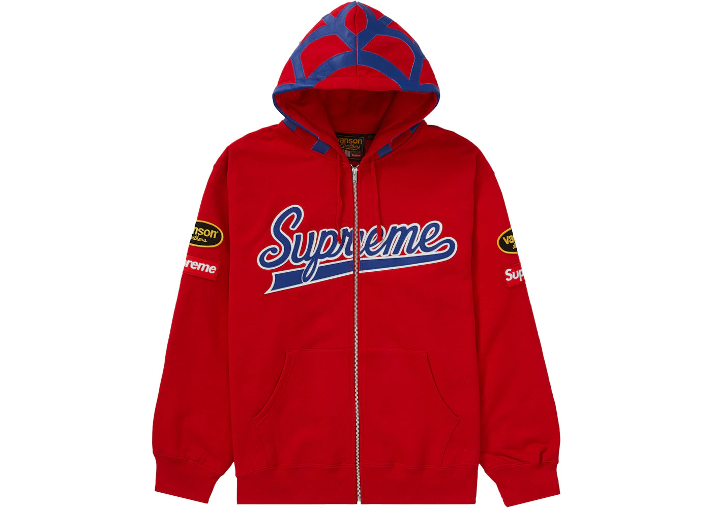 Supreme Vanson Leathers Spider Web Zip Up Hooded Sweatshirt Red