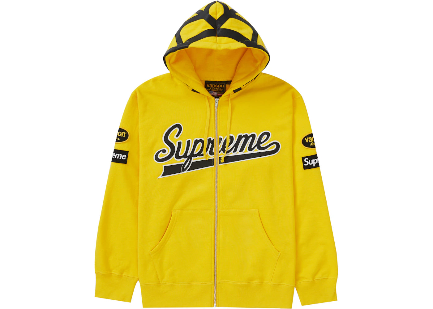 Supreme Vanson Leathers Spider Web Zip Up Hooded Sweatshirt Yellow
