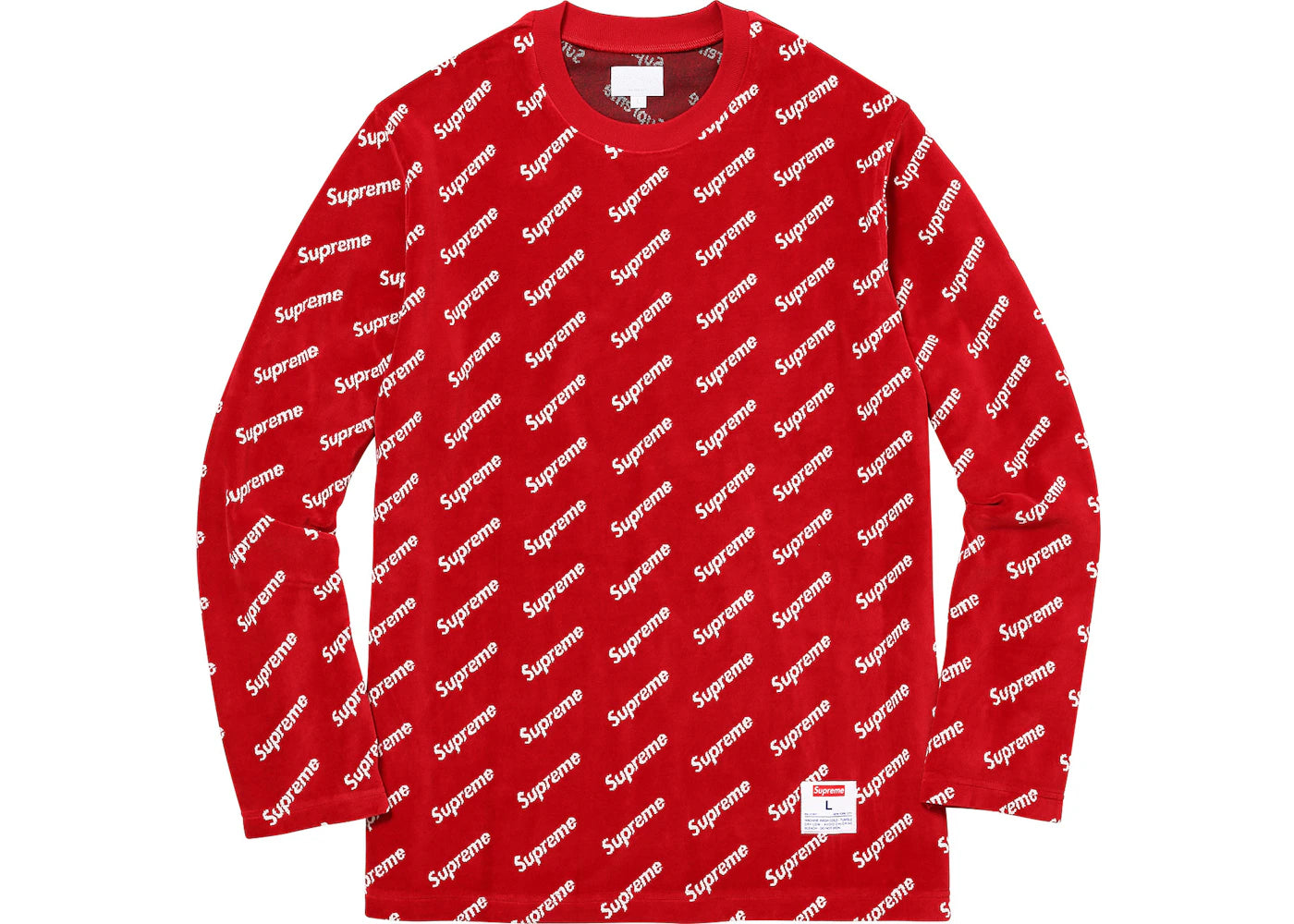 Supreme Velour Diagonal Logo L/S Top Red