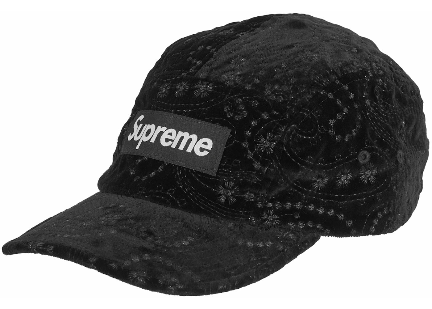 Supreme Velvet Paisley Camp Cap Black