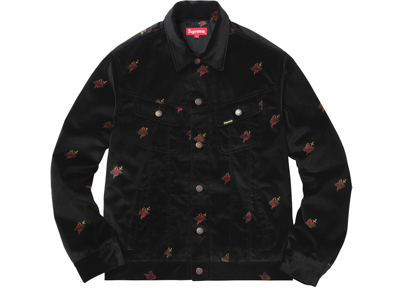 Supreme Velvet Trucker Jacket Black Sacred Hearts