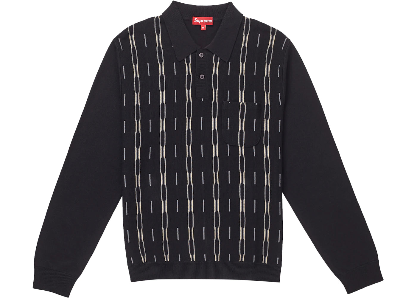 Supreme Vertical Stripe Knit L/S Polo Black