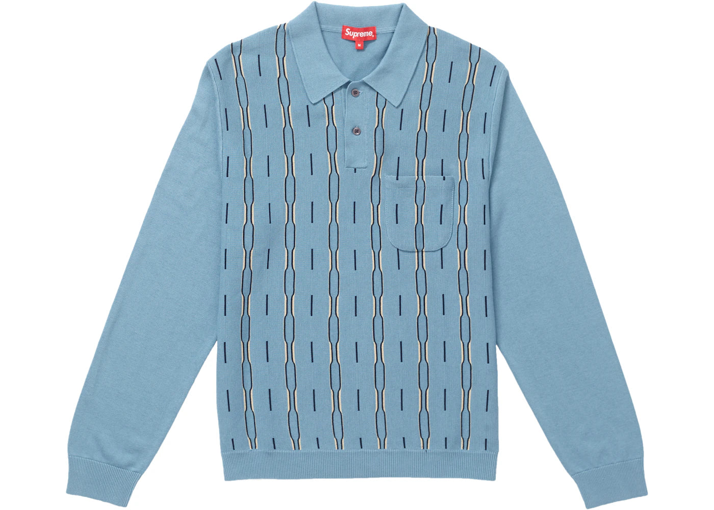 Supreme Vertical Stripe Knit L/S Polo Light Blue