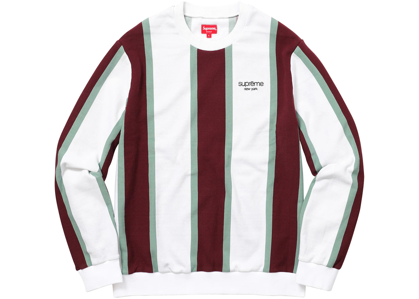 Supreme Vertical Striped Pique Crewneck White