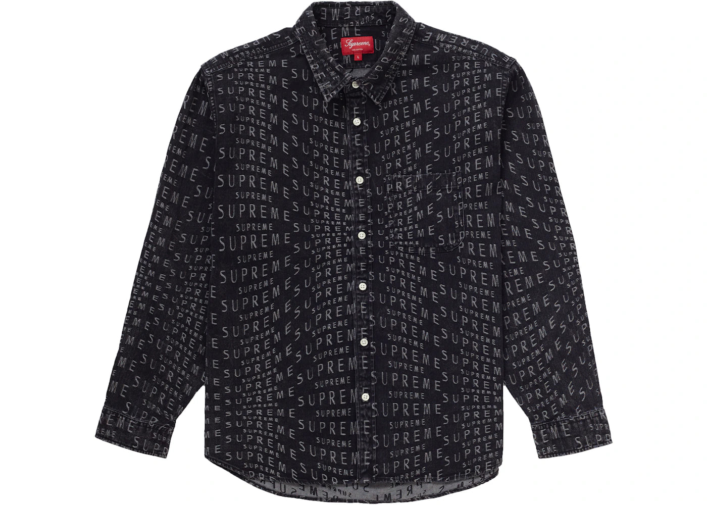 Supreme Warp Jacquard Logos Denim Shirt Black