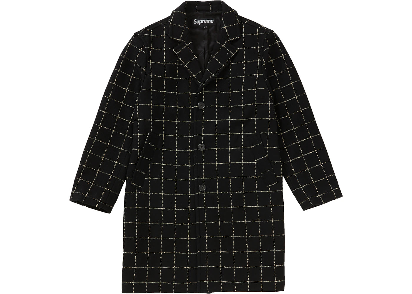 Supreme Wool Windowpane Overcoat Black