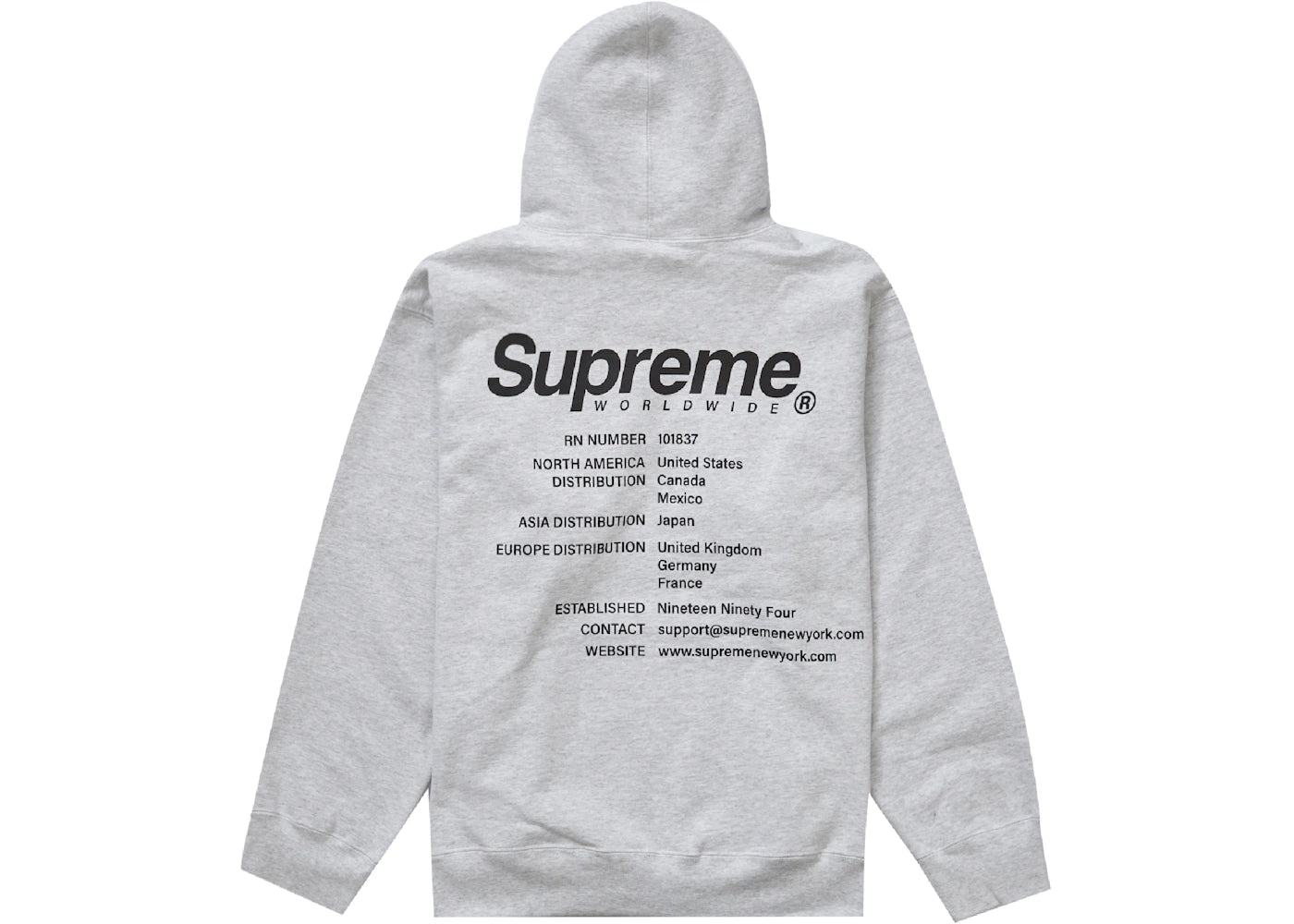 Supreme Worldwide Hooded Sweatshirt Ash Grey