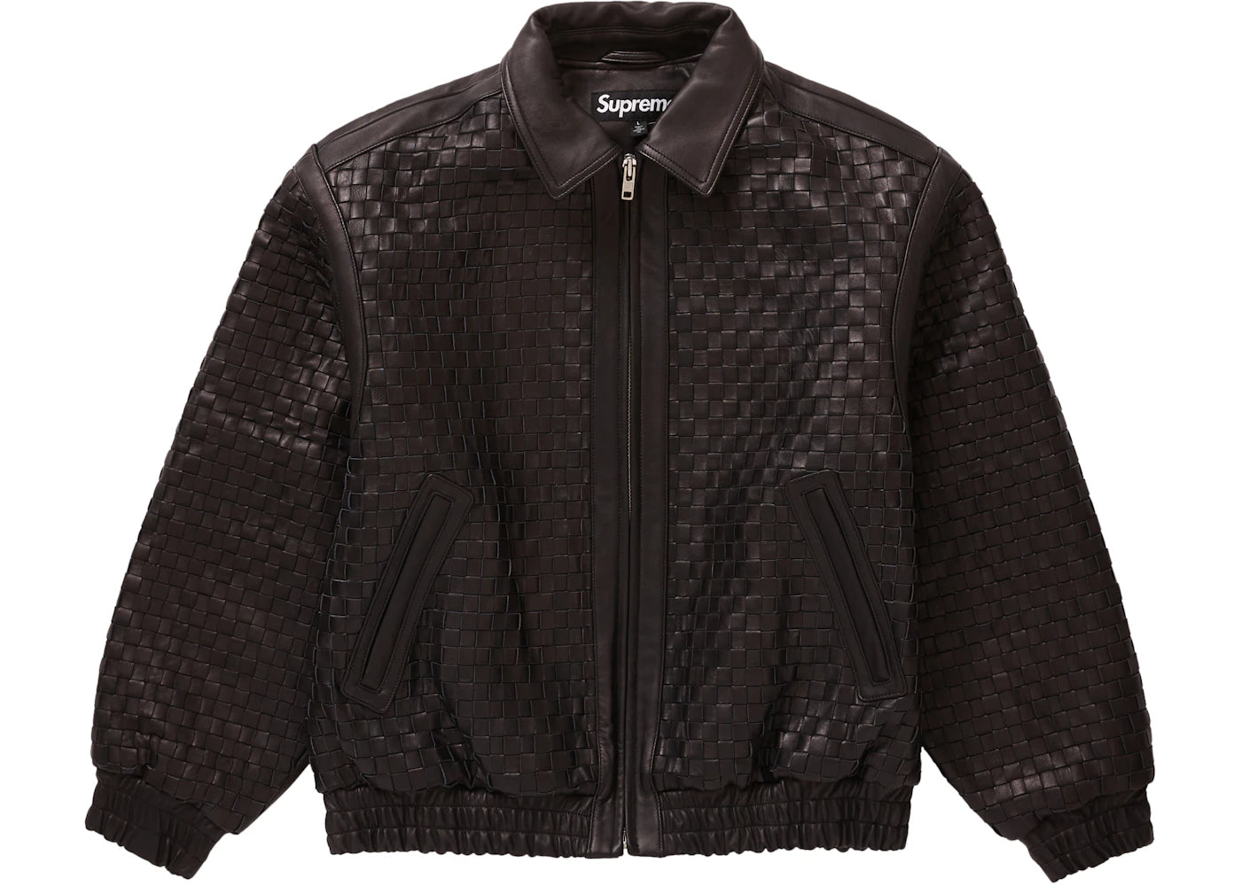 Supreme Woven Leather Varsity Jacket Black